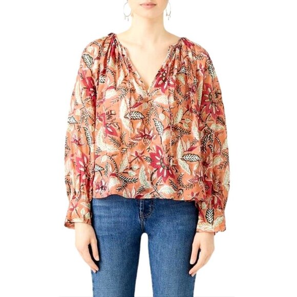 Antik Batik Tops - Antik Batik Kalao‎ Floral Blouse Flowy Peasant Top